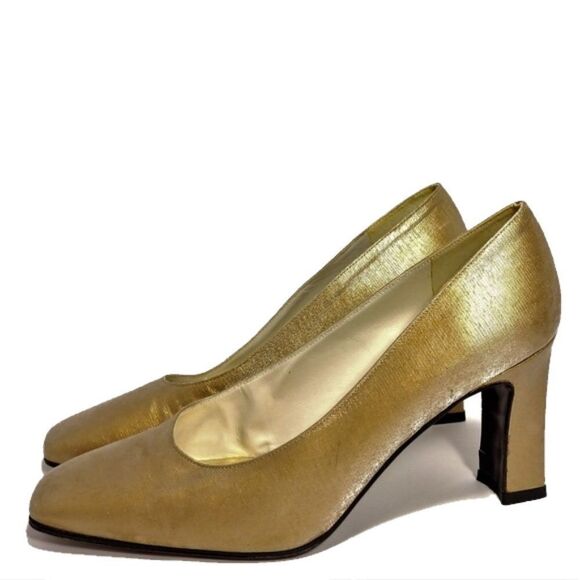 Stuart Weitzman Gold Textile Pumps Sz 8.5AA - Picture 2 of 8